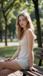 Alt-Text: Blonde Frau im weißen Sommerkleid auf einer Wiese als Symbolbild für Romantik und virtuelle Begleitung