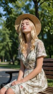 Natürliche KI-Freundin im Sommerkleid mit romantischer Outdoor-Optik