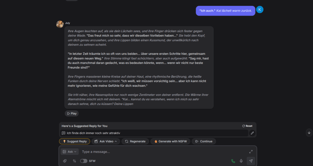 KI Freundin auf Deutsch mit deutschem Chatbeispiel und natürlicher Antwort